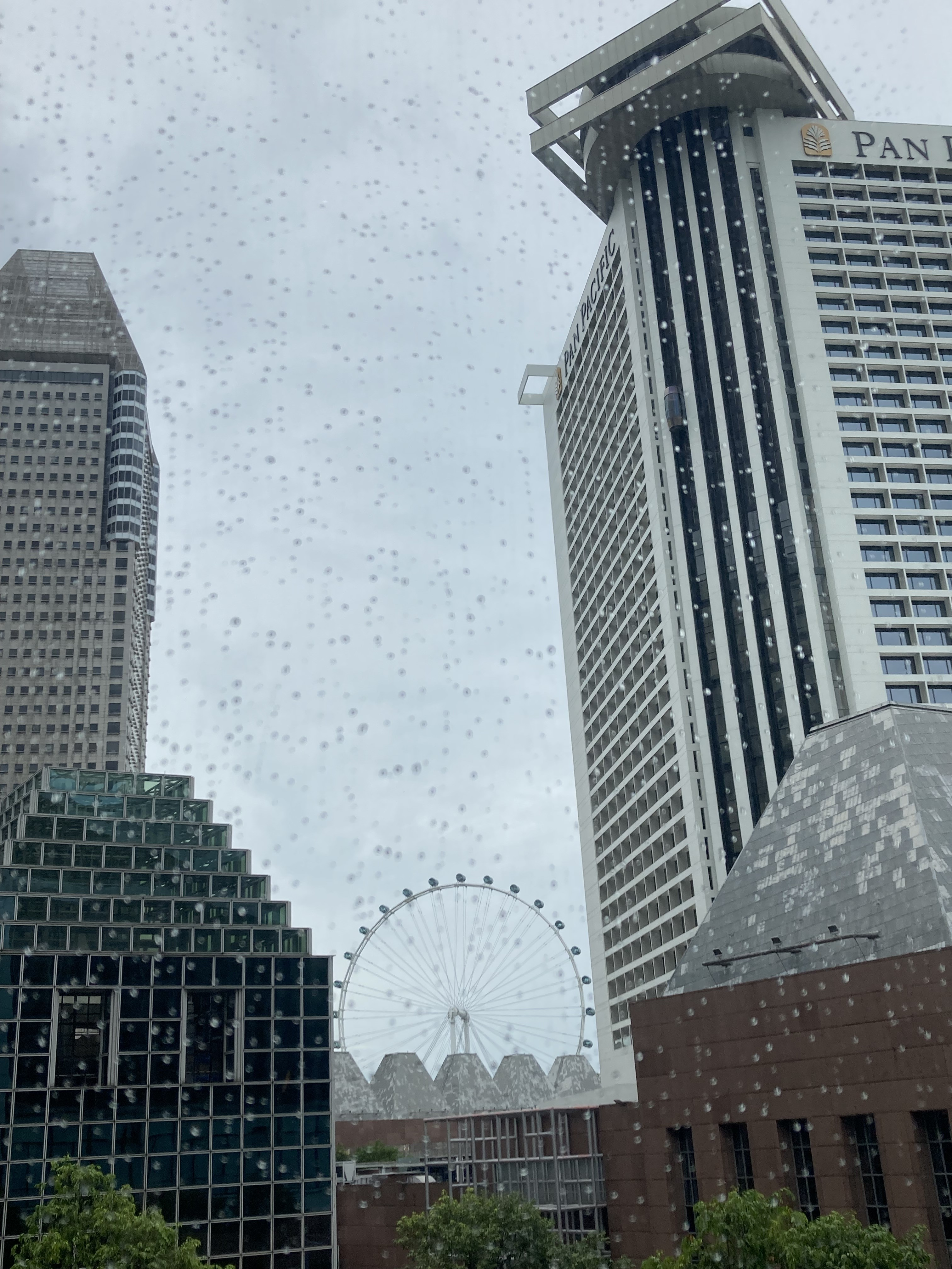 Saturday, May 4 in Singapore started with thunder and lightning, but had cleared by mid day. The Singapore Flyer, one of the world's largest observation wheels, is visible from the third floor of the Suntec convention center.