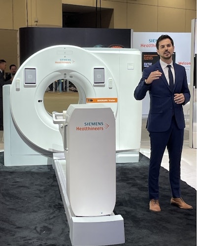 Daniel Santolin, a global product marketing manager at Siemens Healthineers Molecular Imaging, introduced the company's latest PET/CT scanner June 9 at SNMMI's annual meeting. Image courtesy of Siemens Healthineers.