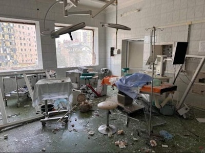 Broken glass and damaged equipment are found throughout the hospital.