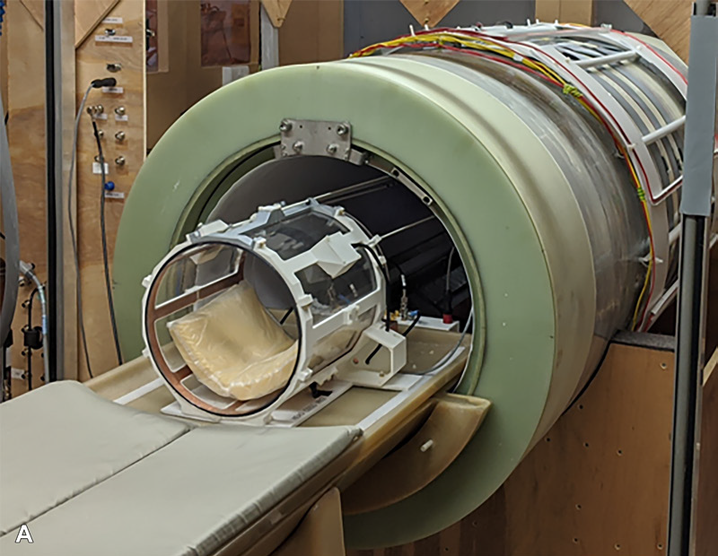Photograph of the field-cycling imaging (FCI) scanner prototype, with the head coil in place. Image and caption courtesy of the RSNA.
