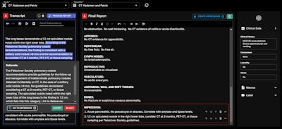 Radpair’s automatic impressions tool is designed to deliver concise summaries of key findings, according to the vendor. Image courtesy of Radpair.