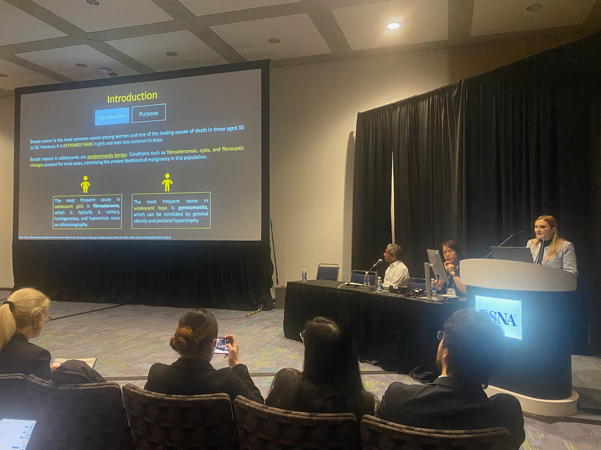 Valeria Pe&ntilde;a-Trujillo, MD, from Massachusetts General Hospital presents research results showing that breast masses in pediatric patients are generally benign and can be managed by pediatric specialists rather than adult breast centers.
