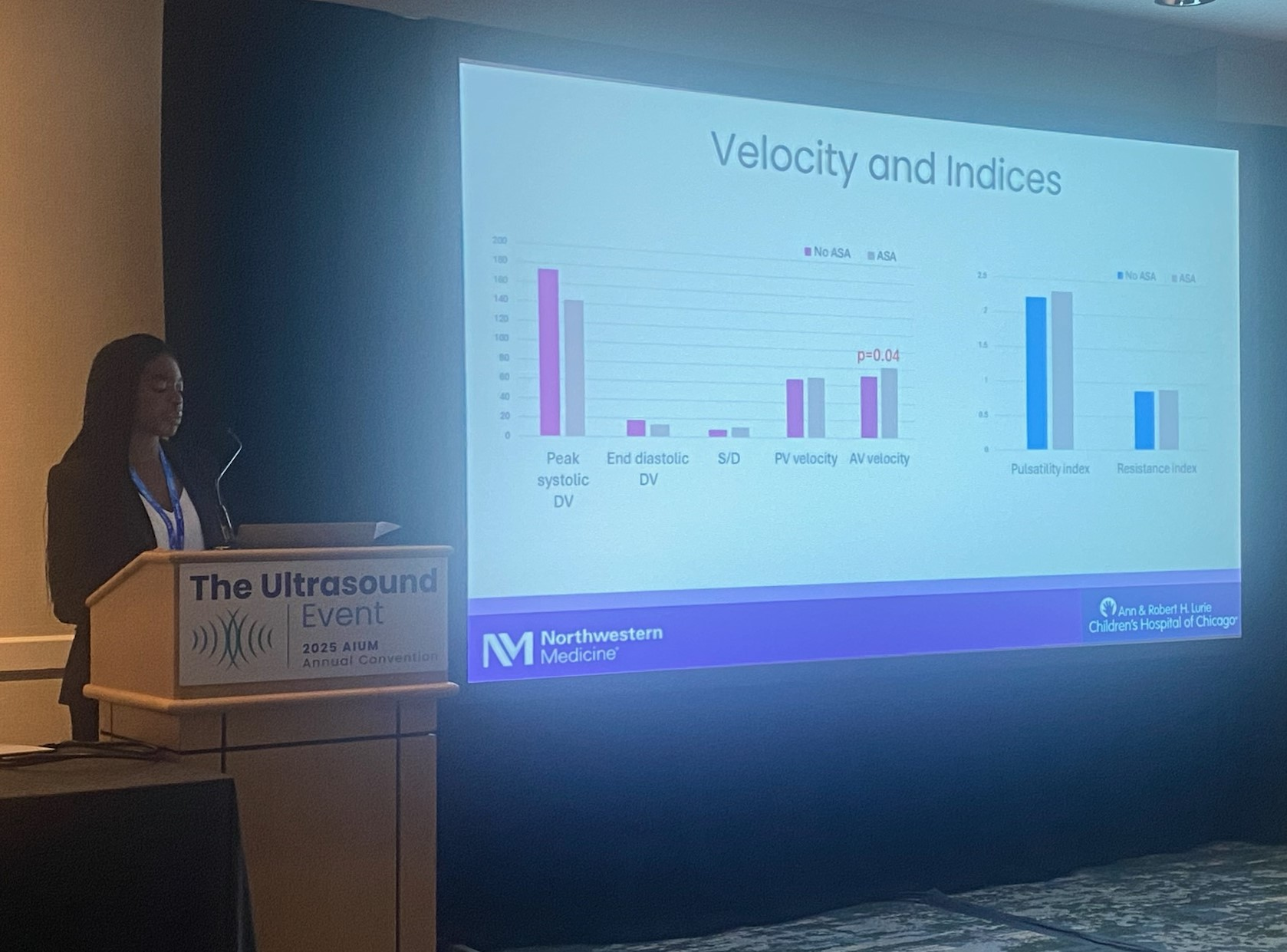 Nkechinyelum Ogu, MD, presents her team&rsquo;s findings showing that aspirin use among pregnant women is not tied to more severe fetal ductus arteriosus constriction and other complications.