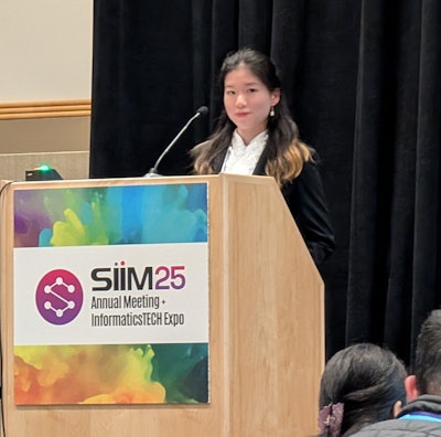 Kay Wu, MD, presents the research group's results with DeepSpine at SIIM 2025.