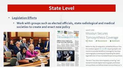 In her ARRS 2025 presentation, Amy Patel, MD, discussed ways that radiologists can be proactive in influencing legislation that addresses breast density. These include working with elected officials and joining medical societies, among others.