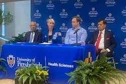 Medical leaders at the University of Pittsburgh discuss the launch of the Trivedi Institute for Space and Global Biomedicine. From left to right: Anantha Shekhar, MD, PhD, senior vice chancellor for the health sciences and John and Gertrude Petersen Dean, School of Medicine; Kate Rubins, PhD, founding director of the institute; Christopher Mason, PhD, visiting adjunct professor of surgery at Pitt; and Ashok Trivedi, a Pittsburgh-based entrepreneur, investor, and philanthropist who donated $25 million to the institute, which is named after him.