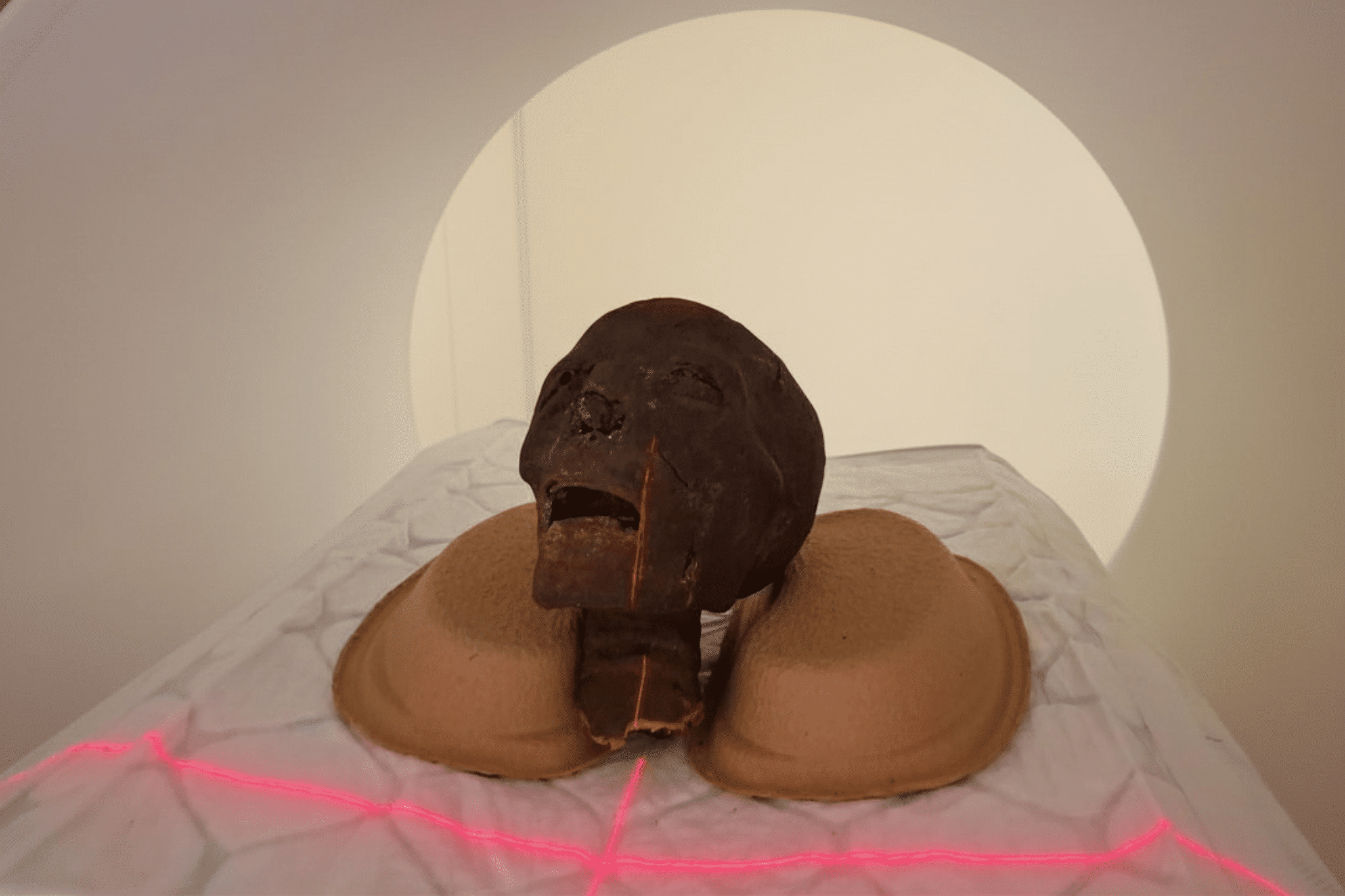 Researchers in Hungary used PCCT imaging to examine Egyptian mummy remains, such as this mummified head.