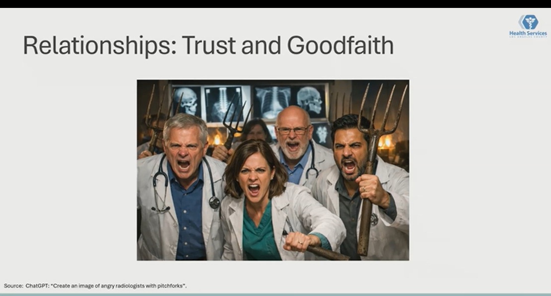 A ChatGPT-generated slide presented by Jack Brunner, MD, at ARRS on April 12, as he described fielding a flood of calls and messages from colleagues over Katz's comment.