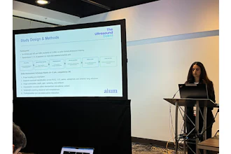 Nardine Francis from the California University of Science and Medicine presents research at AIUM 2026 showing how ChatGPT could help novice learners in eFAST training.