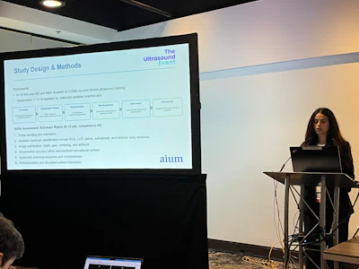 Nardine Francis from the California University of Science and Medicine presents research at AIUM 2026 showing how ChatGPT could help novice learners in eFAST training.