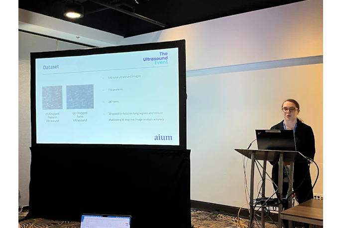 Nicole Adelson from Hofstra University presents findings at AIUM 2026 showing how an ultrasound-based AI model could help measure lung maturity in developing fetuses.