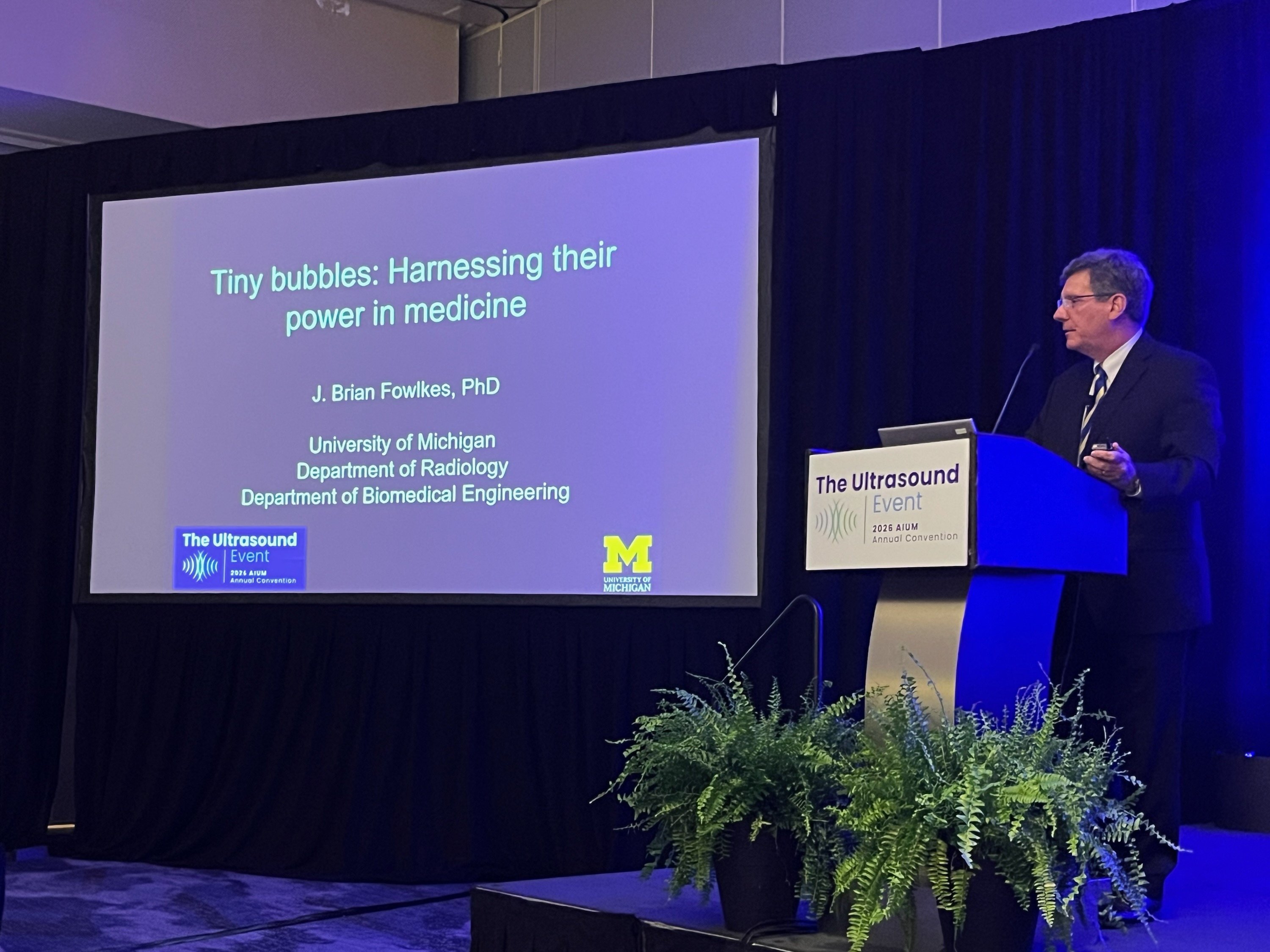 J. Brian Fowlkes, PhD, gives the William J. Fry Memorial Lecture at AIUM 2026, speaking on how microbubbles can help treat pathologies via histotripsy and acoustic droplet vaporization.