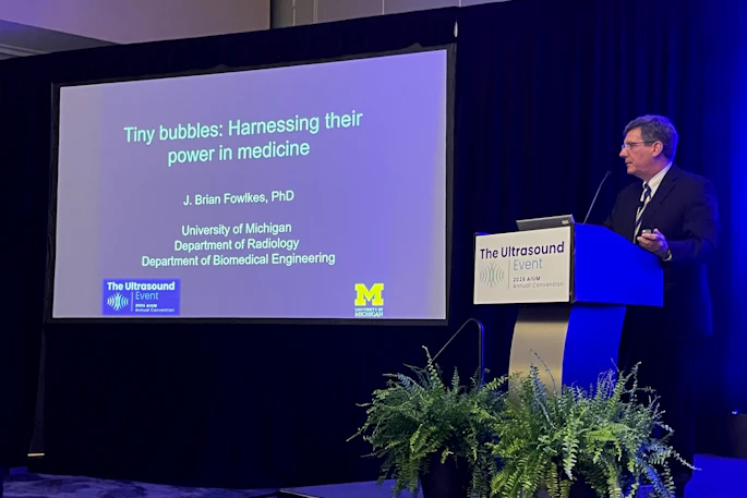 J. Brian Fowlkes, PhD, gives the William J. Fry Memorial Lecture at AIUM 2026, speaking on how microbubbles can help treat pathologies via histotripsy and acoustic droplet vaporization.