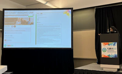 Thangalakshmi Sivathapandi, MD, presents her team's findings showing how an imaging access link embedded within MyChart can lessen workloads for radiologists while also allowing for timely access to imaging reports for patients.