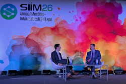 Jason Funderburk, MD (right), shares his thoughts on image sharing, AI, and what emerging technologies will bring in the near future in a fireside chat with incoming SIIM board chair Alex Towbin, MD (left).