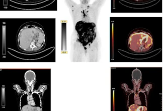 Comparison of contrast-enhanced CT (ceCT) and FAPI-PET in detecting peritoneal carcinomatosis in patient with advanced ovarian carcinoma. (A) ceCT shows subtle peritoneal thickening that is difficult to delineate. (B) Maximum-intensity-projection image demonstrating diffuse intense FAPI uptake corresponding to extensive peritoneal carcinomatosis. (C) FAPI-PET shows intense uptake corresponding with peritoneal carcinomatosis, with improved lesion conspicuity over ceCT.