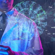 Professional businessman with holographic brain and digital network visualization representing AI and technology innovation