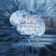 Digital brain overlaid on circuit board representing artificial intelligence and neural networks technology