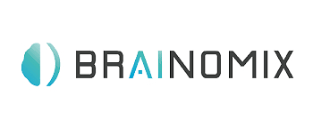 Brainomix logo featuring teal semi-circular icon with gray wordmark