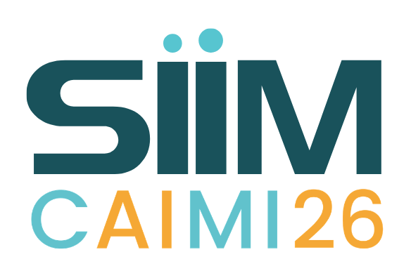 SIIM CAIMI 26 logo featuring teal text with turquoise and orange accents
