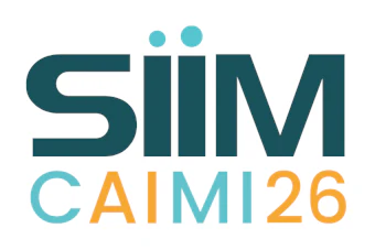 SIIM CAIMI 26 logo featuring teal text with turquoise and orange accents