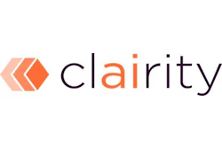 Clairity logo with orange chevron symbol and navy wordmark