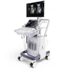 GE Healthcare ultrasound system with display monitor showing cardiac imaging and control panel on mobile cart