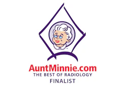 Aunt Minnie.com The Best of Radiology Finalist logo featuring cartoon woman in purple diamond frame