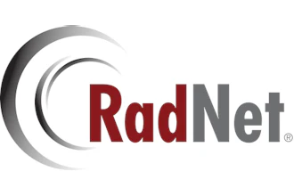 RadNet logo featuring concentric circles with burgundy and gray text wordmark