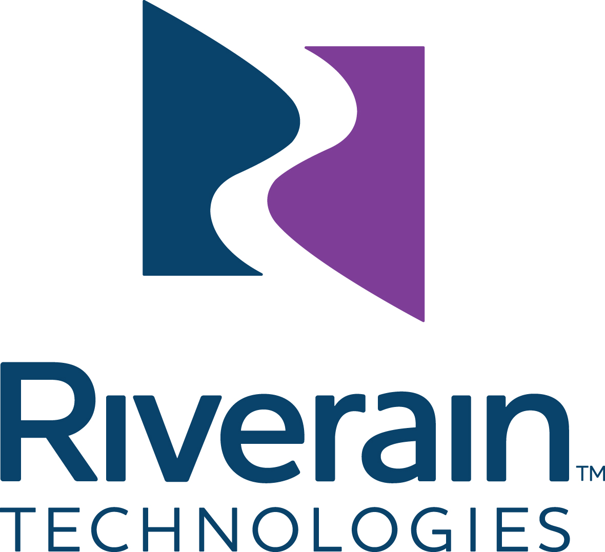 Riverain Technologies logo featuring interlocking teal and purple geometric shapes with company name