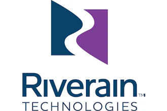 Riverain Technologies logo featuring interlocking teal and purple geometric shapes with company name