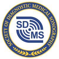 SDMS San Diego Diagnostic Medical Sonographers circular seal logo with navy blue and gold colors