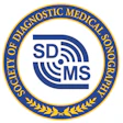 SDMS San Diego Diagnostic Medical Sonographers circular seal logo with navy blue and gold colors